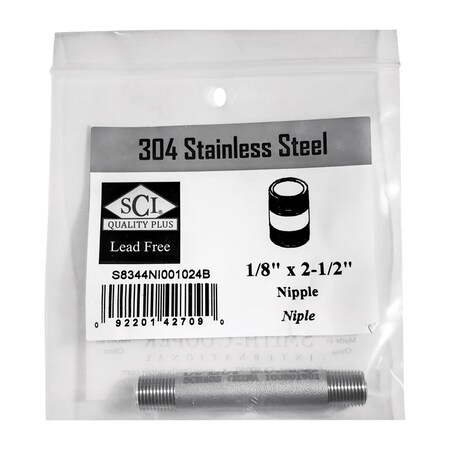 Smith-Cooper Smith-Cooper 1/8 in. MPT Stainless Steel 2-1/2 in. L Nipple S8344NI001024B